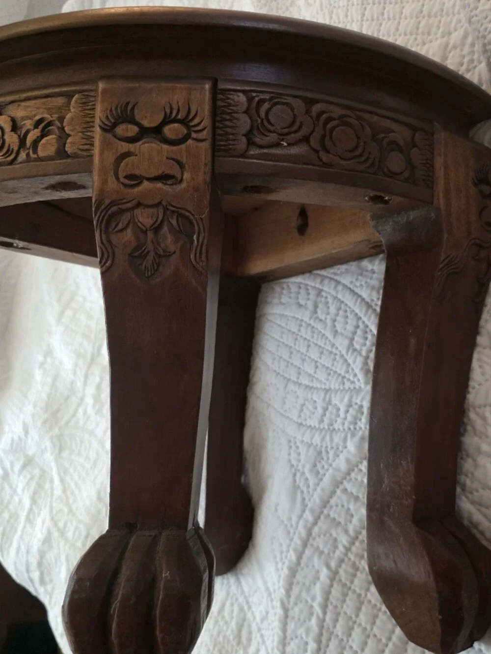 Vintage 1950s Mid Century Carved Wooden Chinese Claw Footed Table Stool